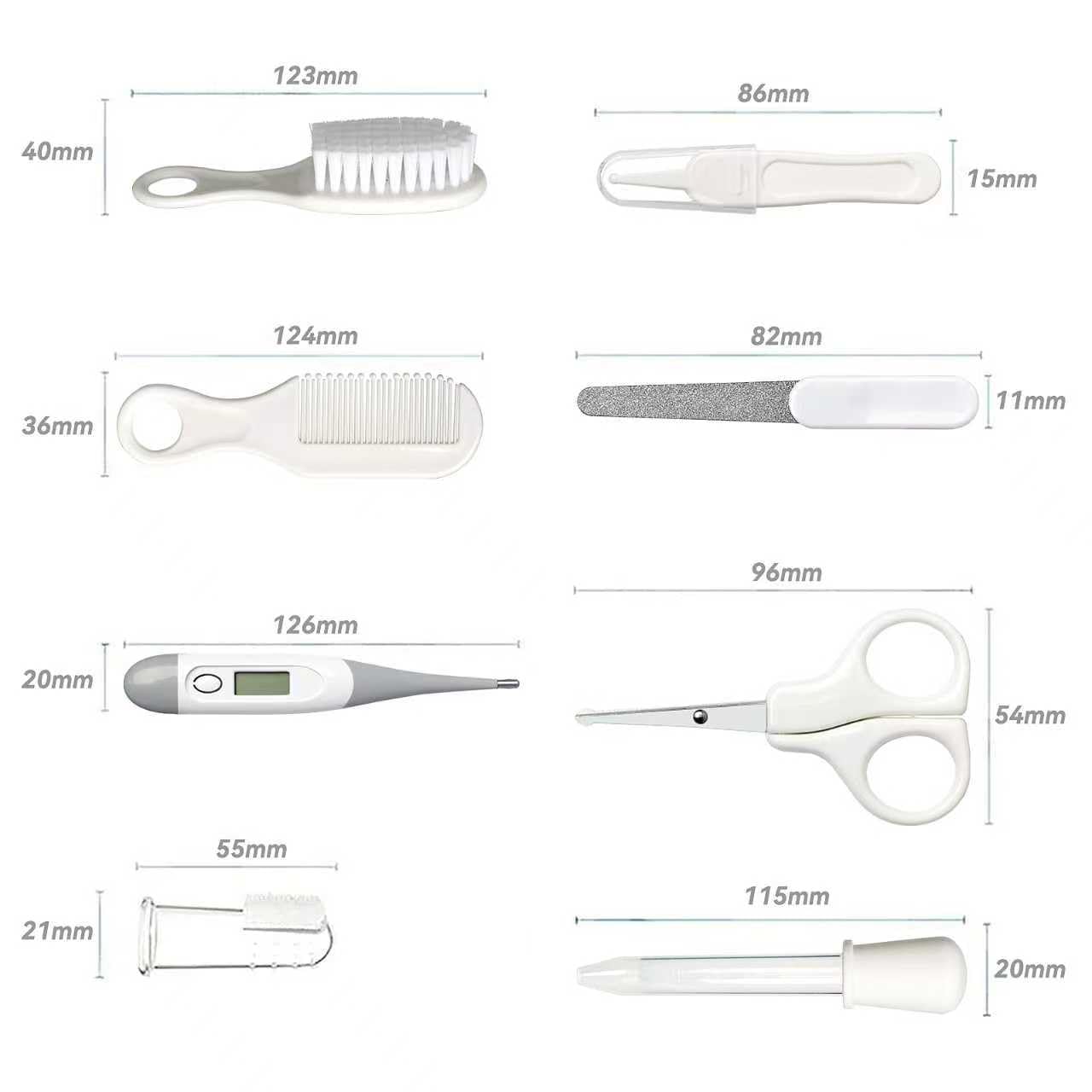Baby Grooming Kit, Infant Safety Care Set with Hair Brush Comb Nail Clipper Nasal Aspirator,Baby Essentials Kit for Newborn Girls Boys (Grey White) - Image 4