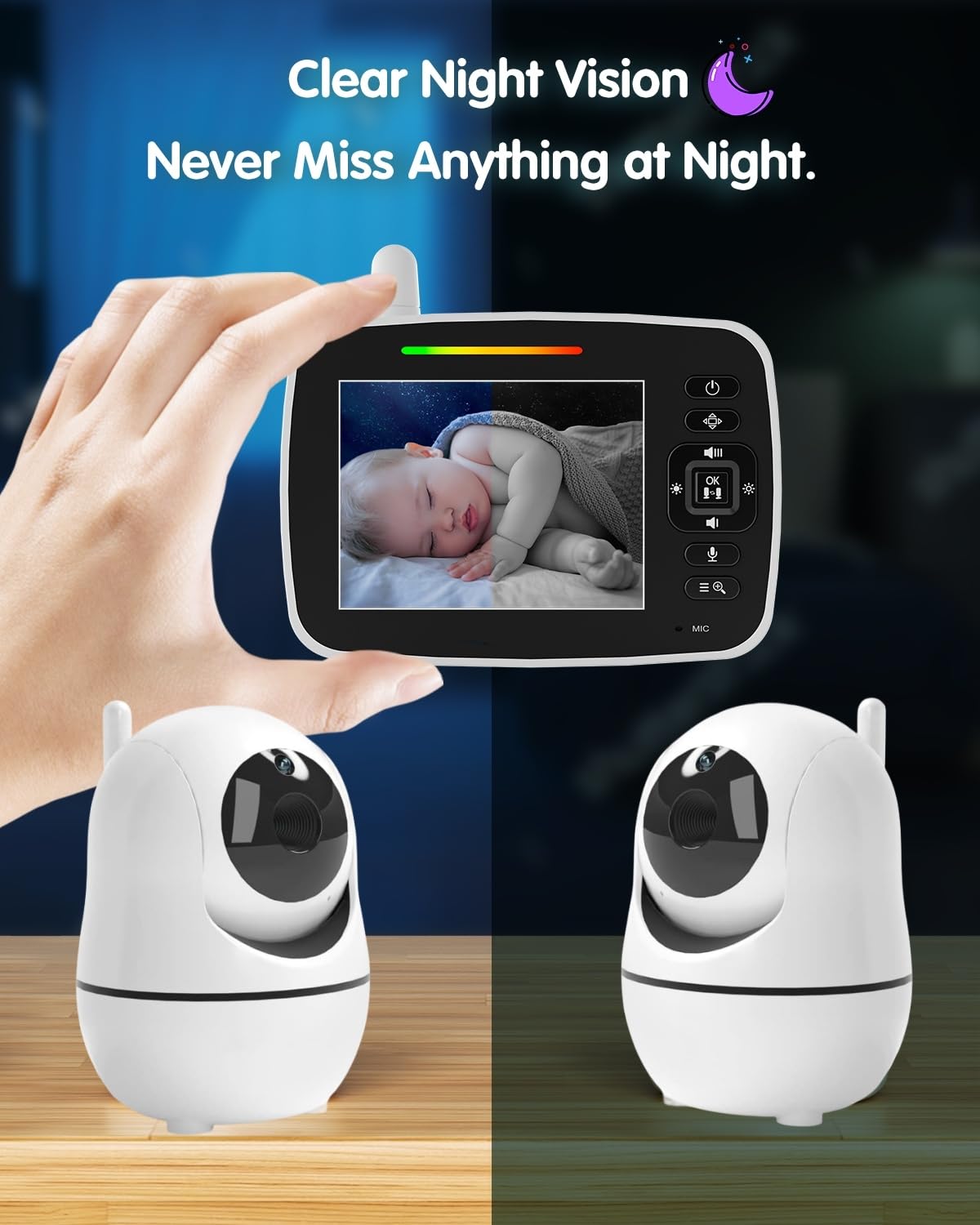 Kidsneed Baby Monitor - 3.5" Screen Video Baby Monitor with Camera and Audio - Remote Pan-Tilt-Zoom, Night Vision, VOX Mode, Temperature Monitoring, Lullabies, 2-Way Talk, 960ft Range - Image 4