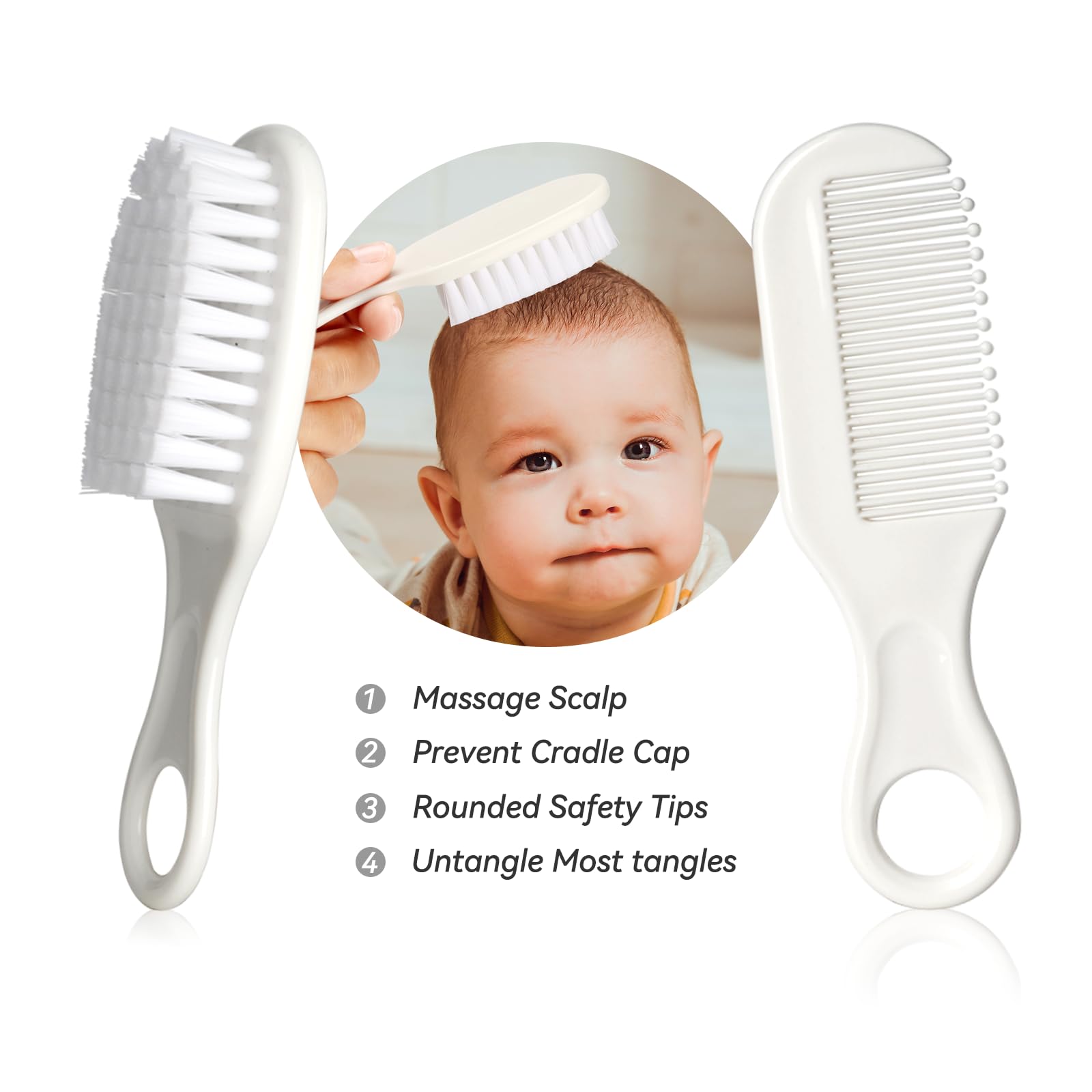 Baby Grooming Kit, Infant Safety Care Set with Hair Brush Comb Nail Clipper Nasal Aspirator,Baby Essentials Kit for Newborn Girls Boys (Grey White) - Image 2