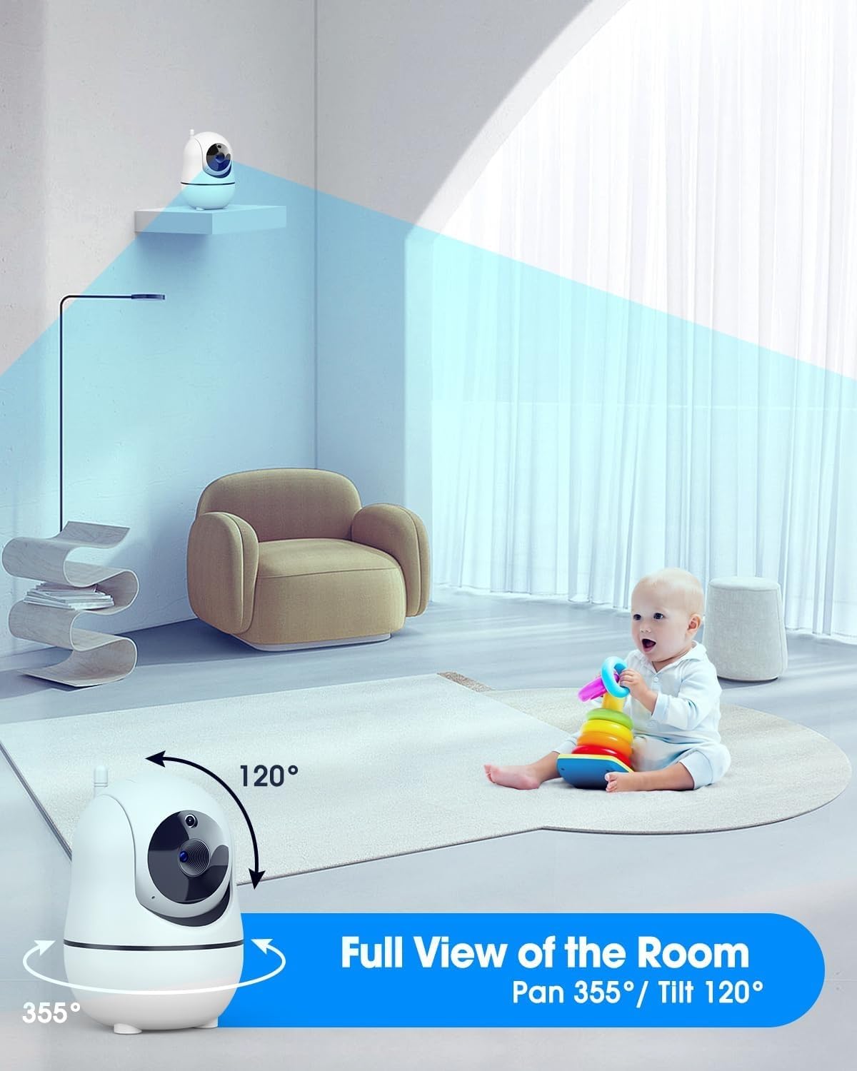 Kidsneed Baby Monitor - 3.5" Screen Video Baby Monitor with Camera and Audio - Remote Pan-Tilt-Zoom, Night Vision, VOX Mode, Temperature Monitoring, Lullabies, 2-Way Talk, 960ft Range - Image 2