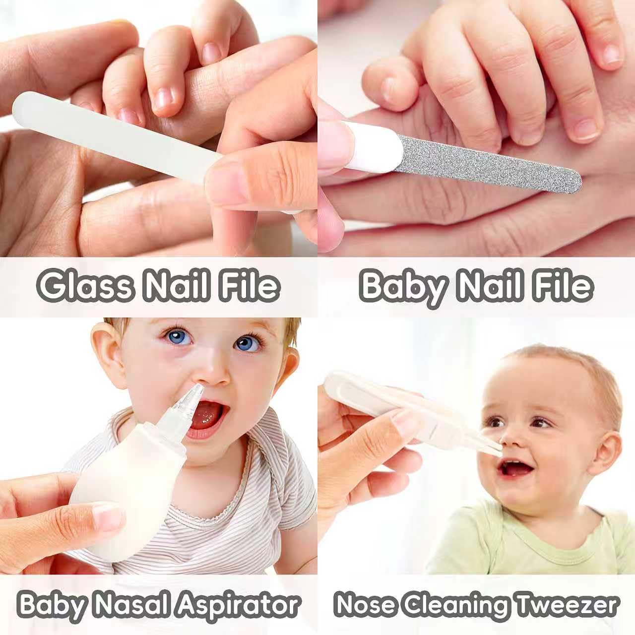 Baby Grooming Kit, Infant Safety Care Set with Hair Brush Comb Nail Clipper Nasal Aspirator,Baby Essentials Kit for Newborn Girls Boys (Grey White) - Image 7