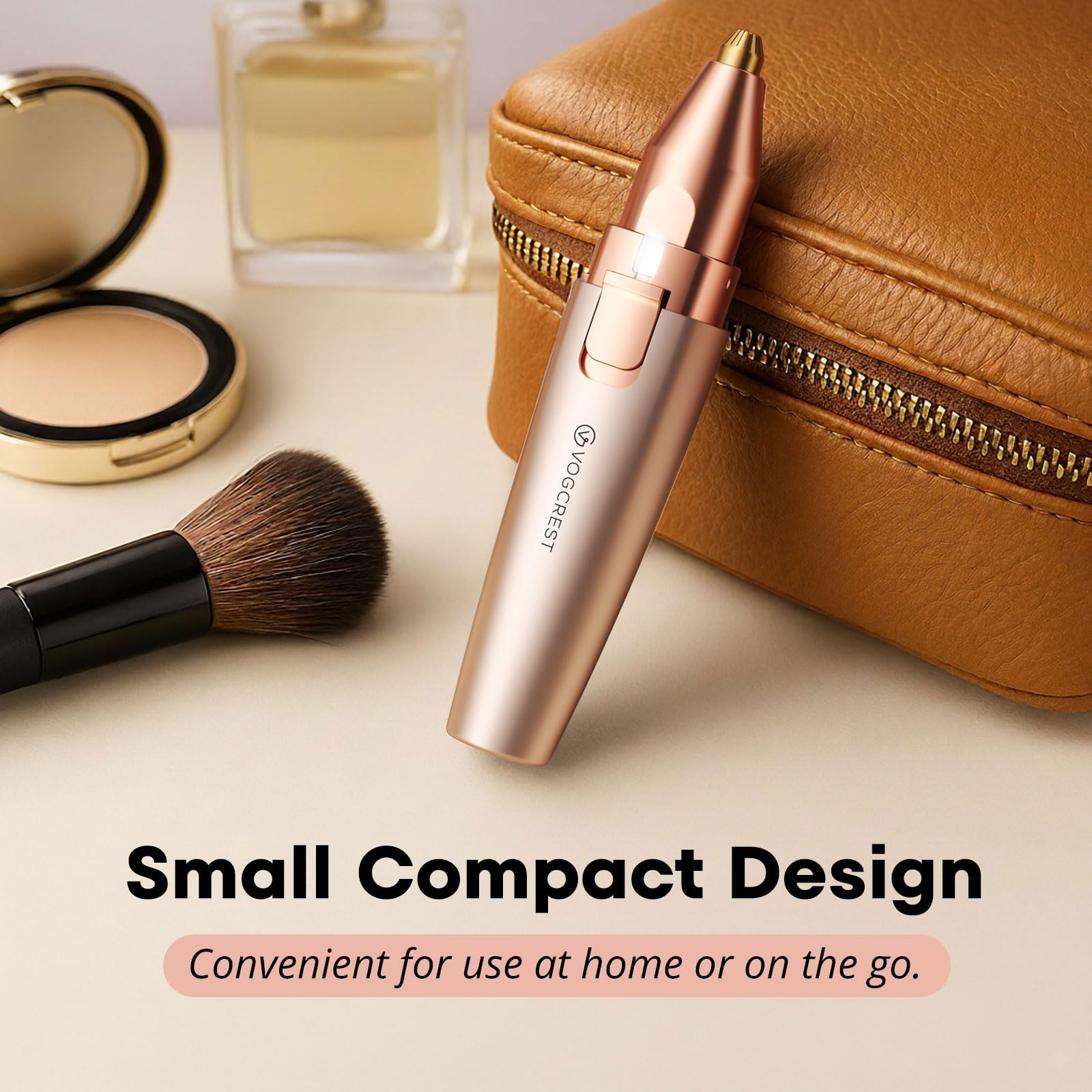 VG VOGCREST Eyebrow & Facial Trimmer: 2 in1 Rechargeable Facial Hair Removal & Eyebrow Shaver - Body Razor with Built-in LED Light (Rose Gold) - Image 7