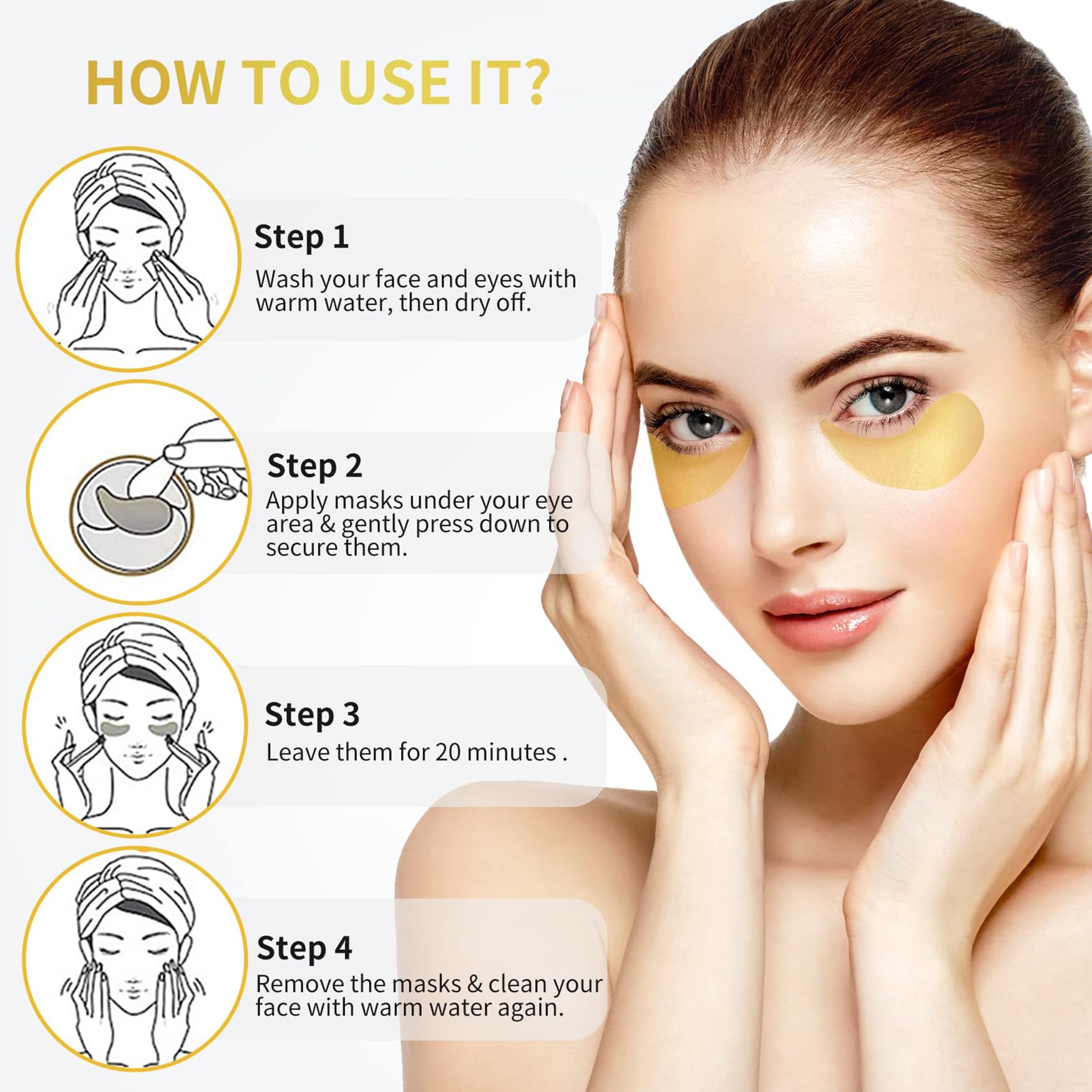 NAZANO 24K Gold Under Eye Patches - 60 Pack Eye Masks - Image 5
