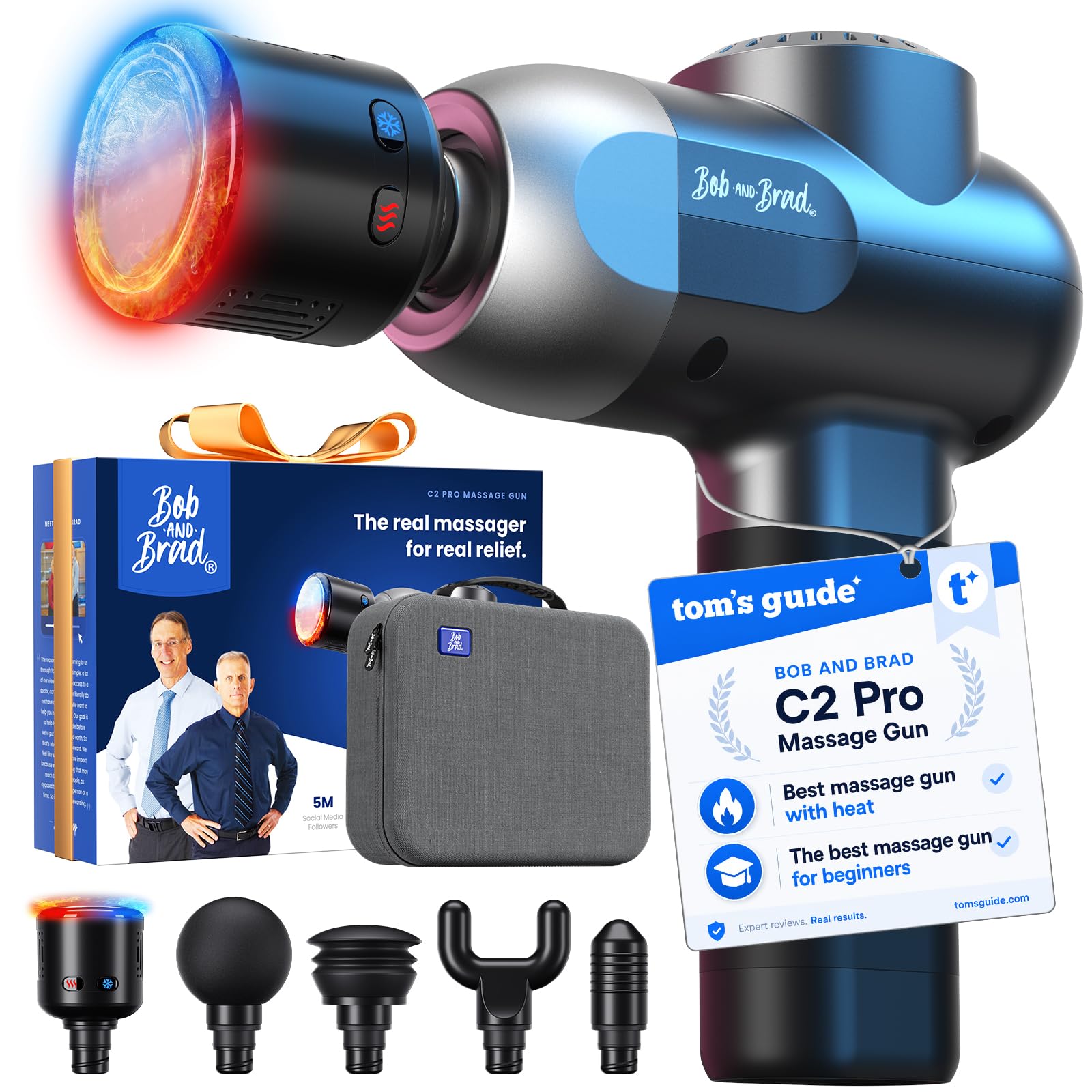 BOB AND BRAD C2 Pro Massage Gun with Heat and Cold Therapy, FSA Eligible & HSA Approved, PT-Developed Deep Tissue Back Massager for Athletes, Men & Women — Birthday & Holiday Gifts