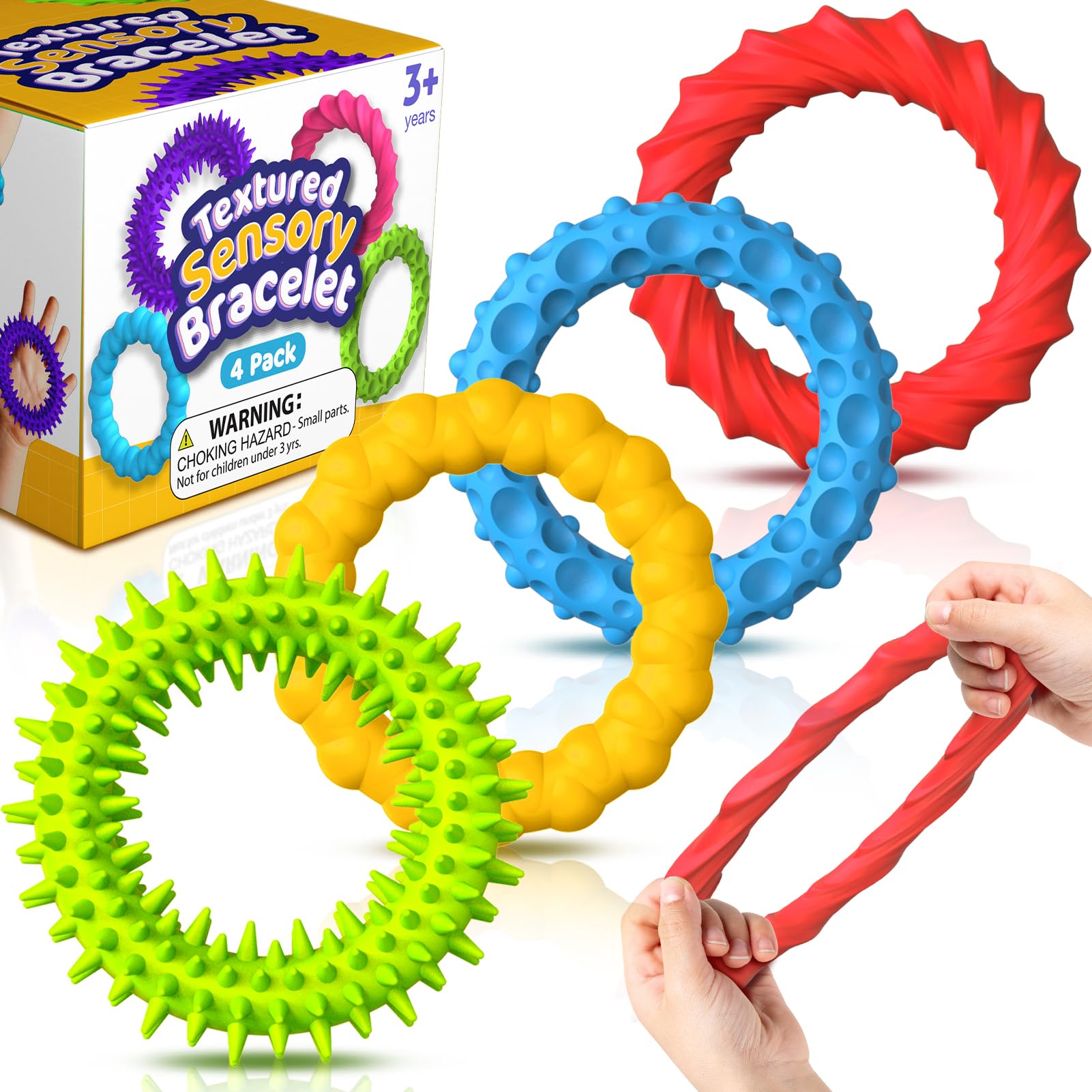 Sensory Toys Fidgets for Kids Adults – 4 Pack Stretchy Fidget Toys Bracelets | Texture & Calming Autism Sensory Toys for Special Needs Autistic Children Classroom Fidgets| Squishy Fidgets Travel Gifts