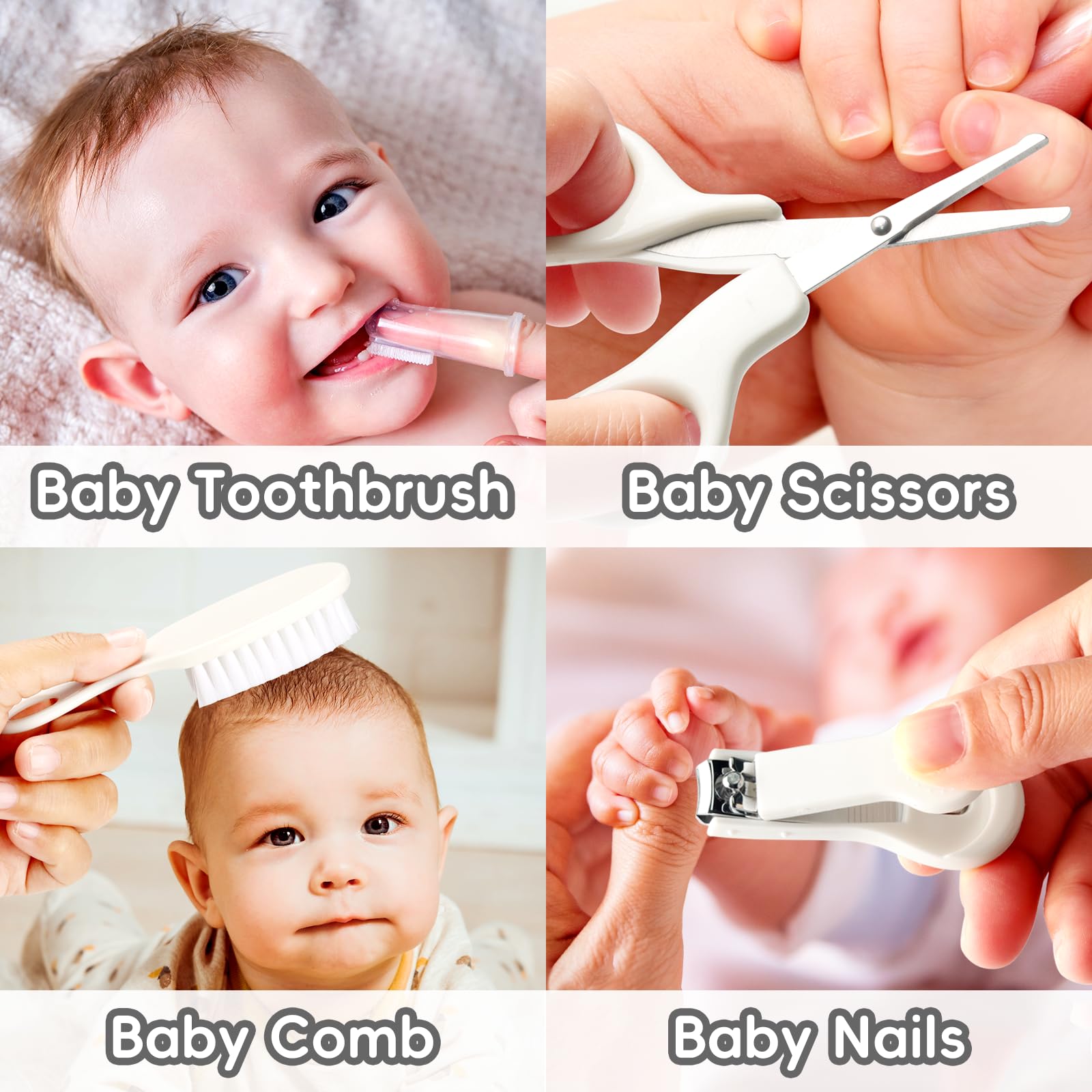 Baby Grooming Kit, Infant Safety Care Set with Hair Brush Comb Nail Clipper Nasal Aspirator,Baby Essentials Kit for Newborn Girls Boys (Grey White) - Image 5
