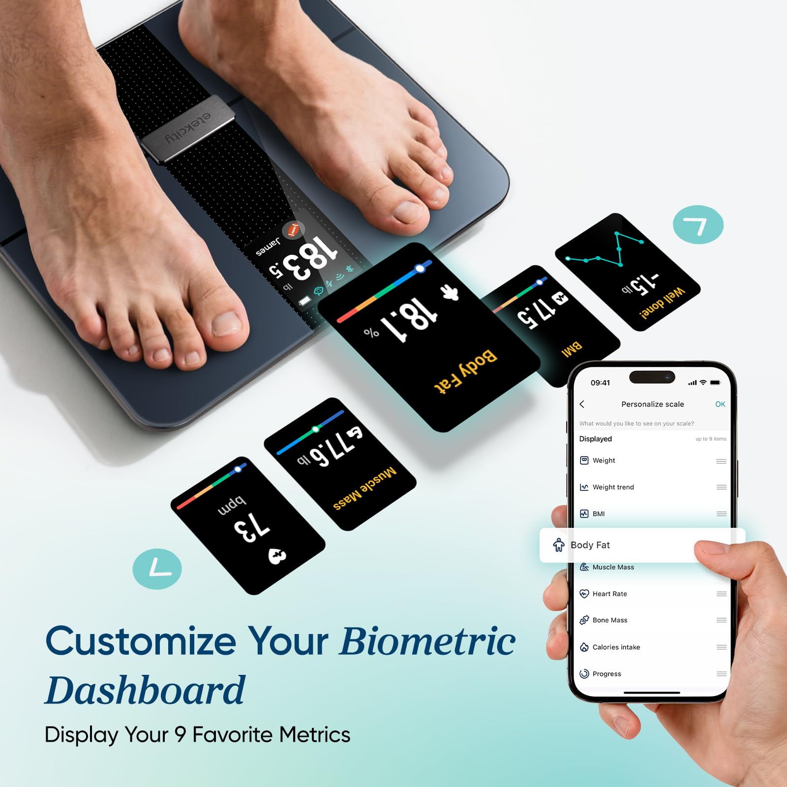 Etekcity FSA&HSA Eligible Smart Scale for Body Weight Fat, Digital Weighing Machine for Accurate BMI Muscle Mass Composition, Apple Health Compatible Fitness Equipment,TFT,Tempered Glass,Black - Image 5
