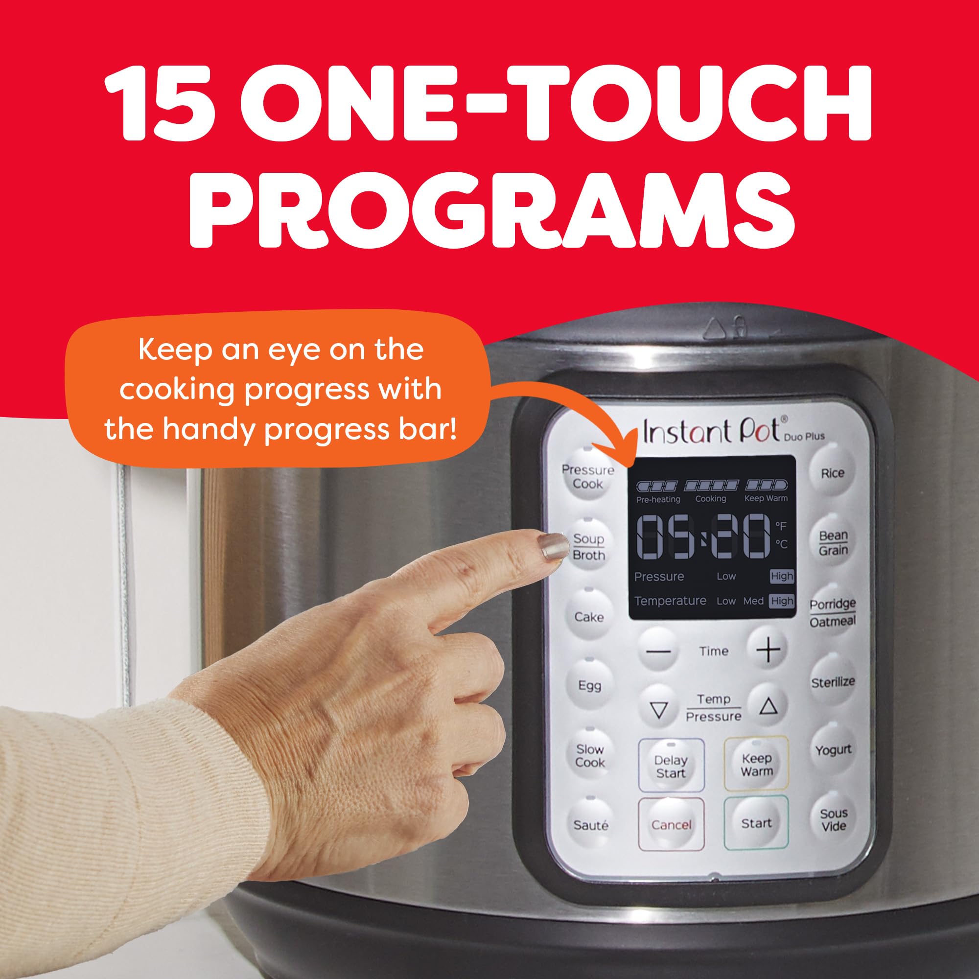 Instant Pot Duo Plus 9-in-1 Multicooker, Pressure Cooker, Slow Cook, Rice Maker, Steamer, Sauté, Yogurt, Warmer & Sterilizer, Includes App with Over 800 Recipes, Stainless Steel, 6 Quarts - Image 5