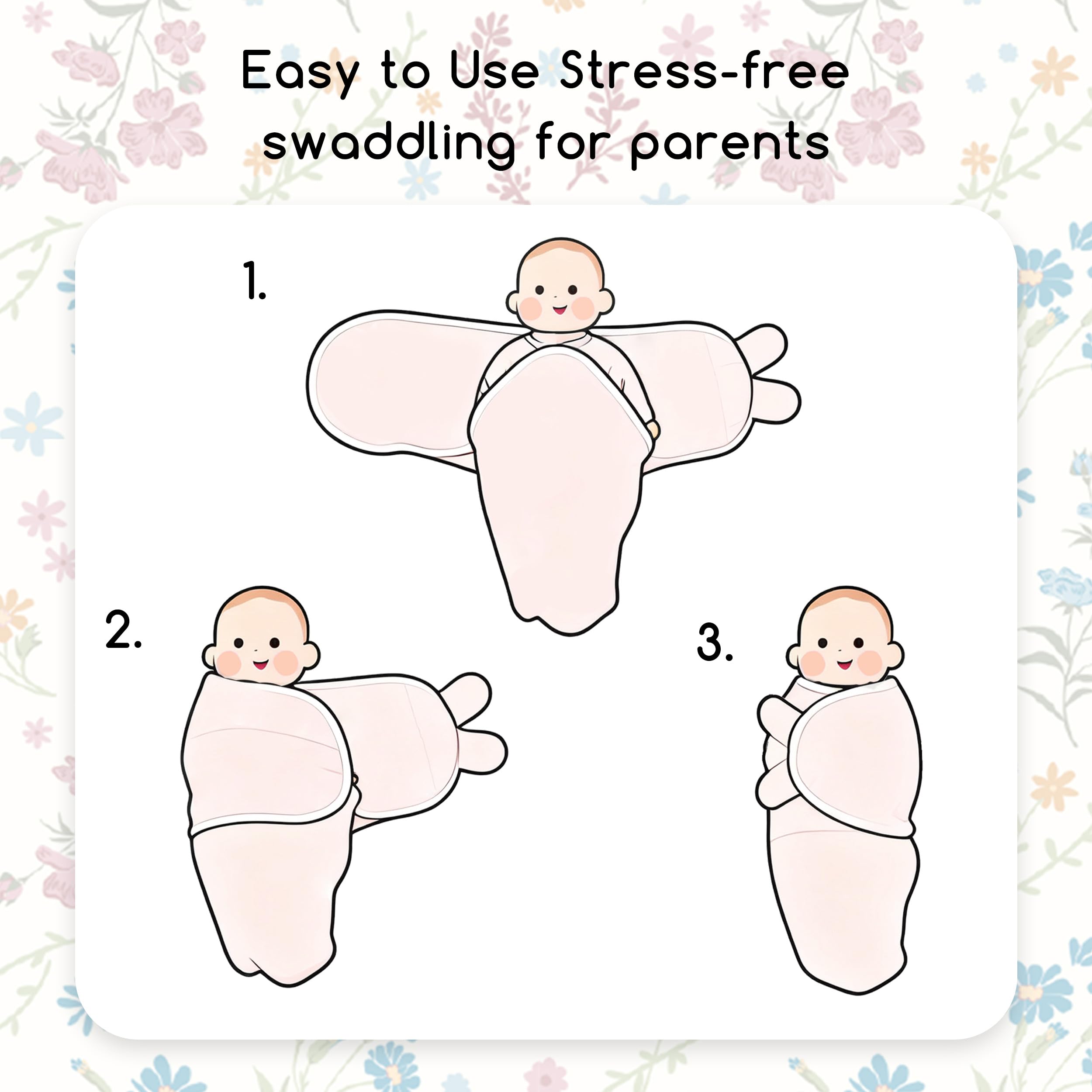 CIVARUA KIDS Cotton Baby Swaddles for Newborn, Soft & Snug Newborn Swaddle 0-3 Months Sleep Sack Helps Calm Startle Reflex, 2-Pack Wrap Nursery Swaddling Blankets Country Floral - Image 6