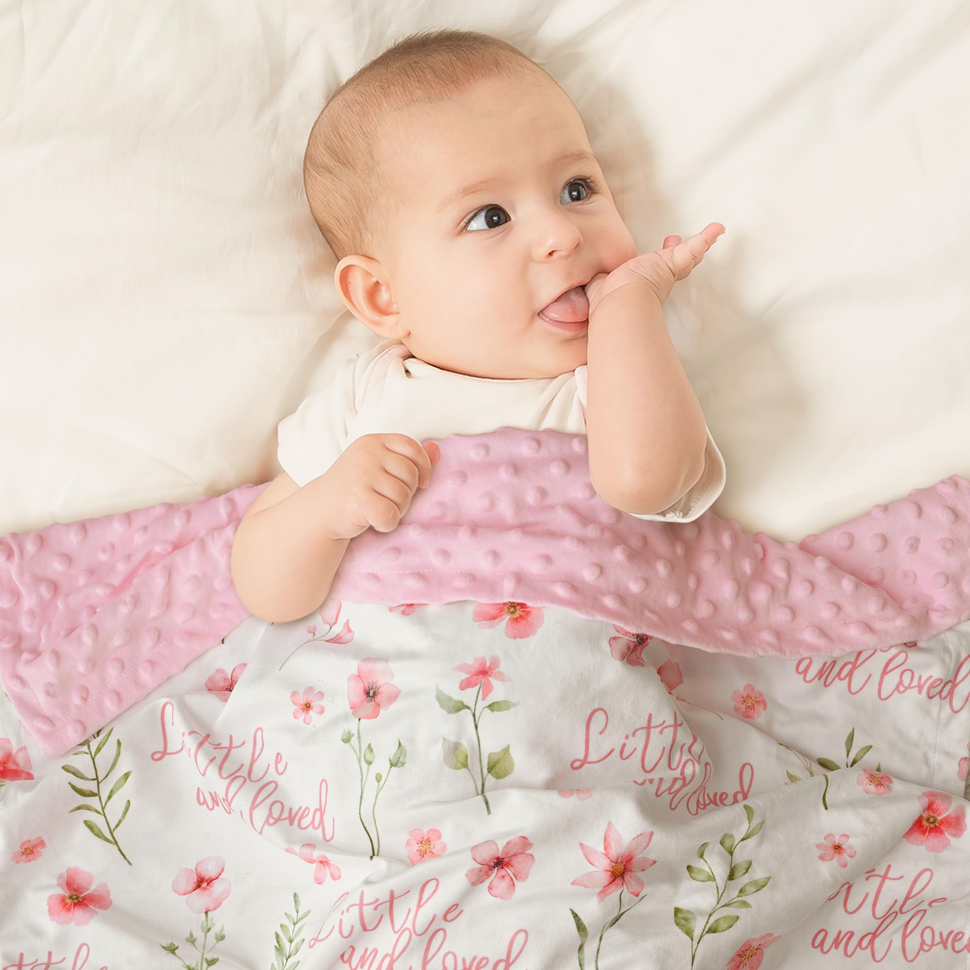 CIVARUA KIDS Floral Baby Blankets for Girls - Super Soft Nursery Minky Blanket, Newborn Baby Blanket with Double Layer Dotted Backing, Pink Lightweight Bed Throw Blanket, 30 x 40 Inch - Image 4