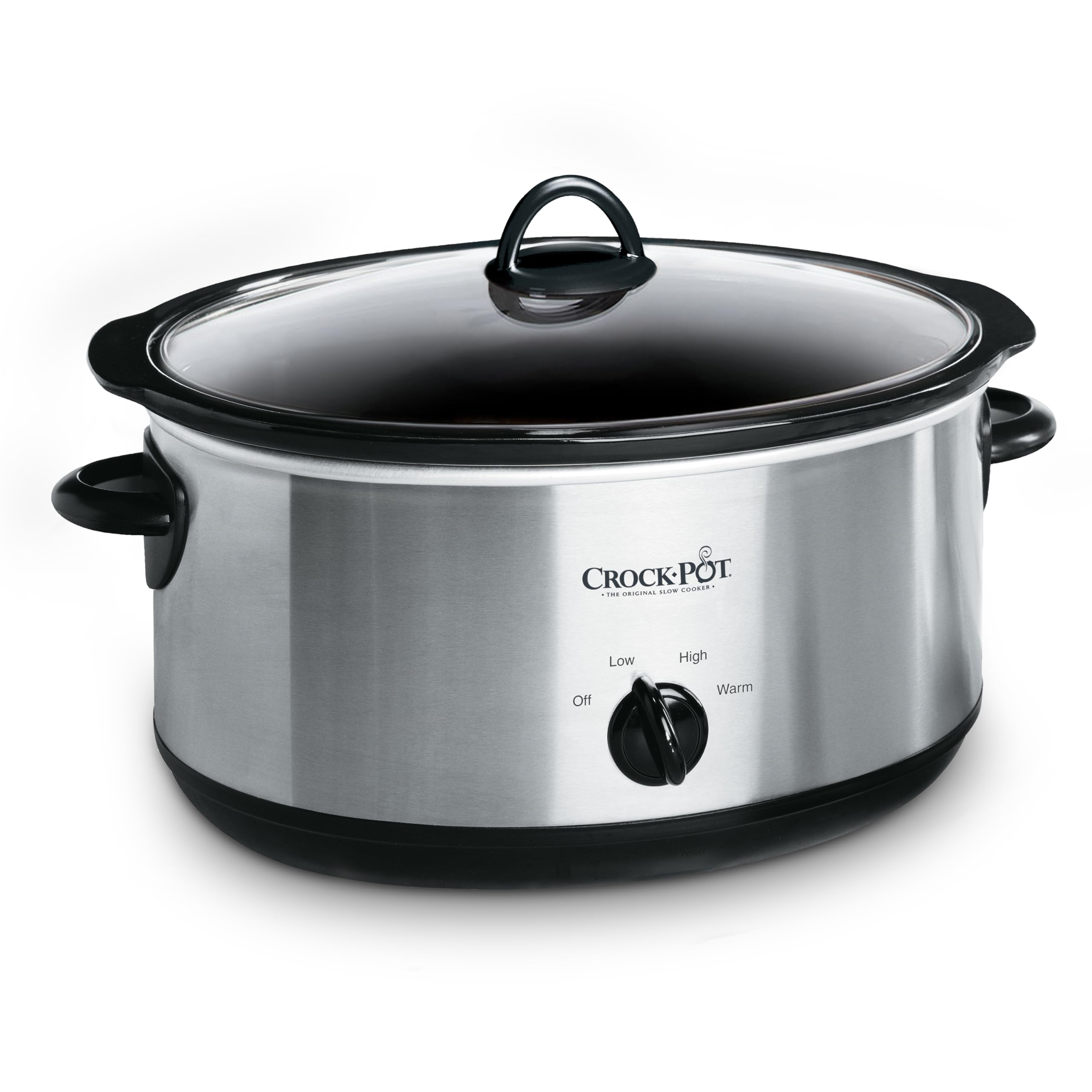 Crock-Pot 7-Quart Manual Slow Cooker, Family Size Serves 8+ People & Fits 6-lb Roast, Removable Stoneware with Warming Setting, Dishwasher Safe for Easy Cleanup, Stainless Steel