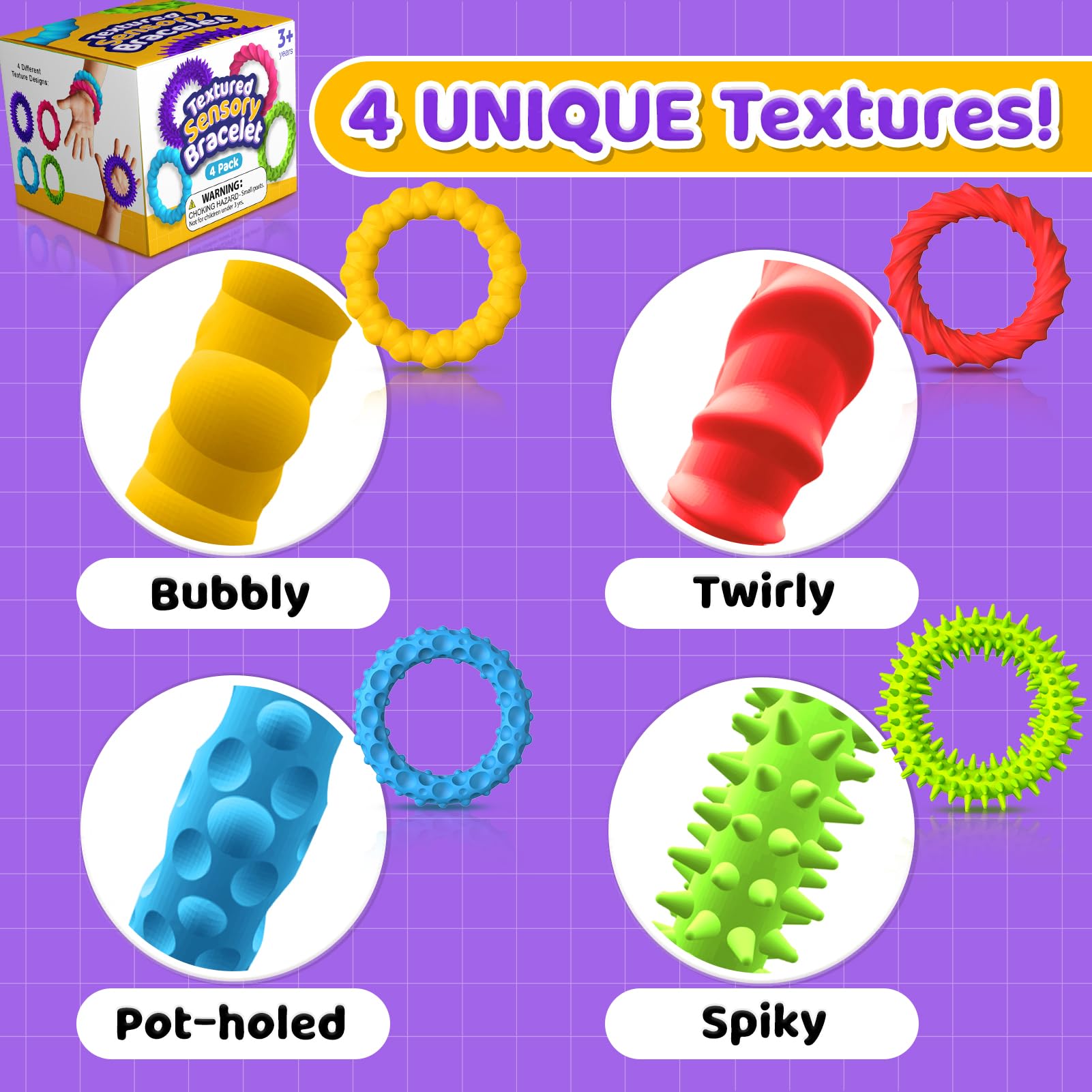Sensory Toys Fidgets for Kids Adults - 4 Pack Stretchy Fidget Toys Bracelets | Texture & Calming Autism Sensory Toys for Special Needs Autistic Children Classroom Fidgets| Squishy Fidgets Travel Gifts - Image 4