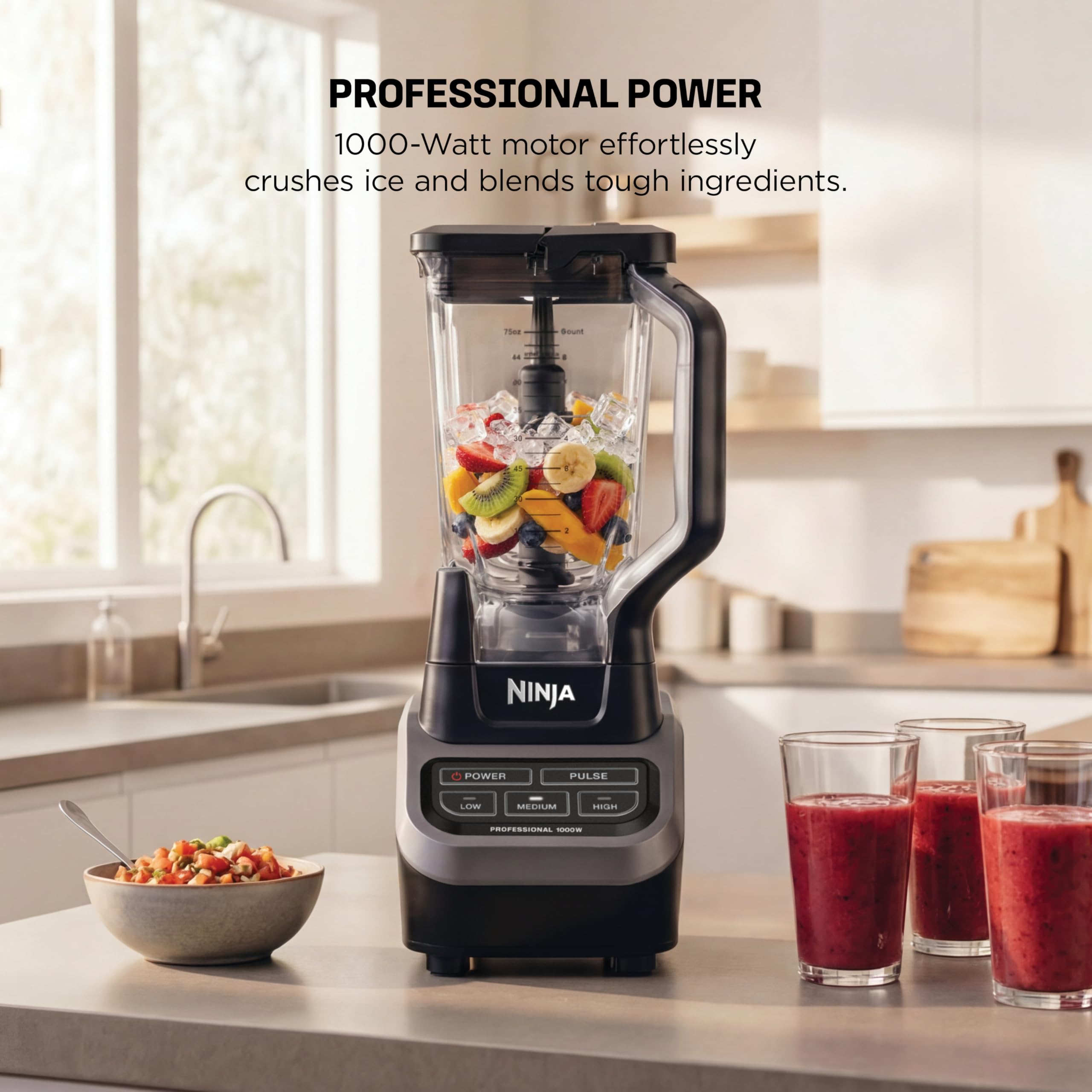 Ninja Professional Blender | Smoothie Blending, Drink Mixer, Grinder, Ice Crusher, Frozen Fruit Blending | 1000W Power, Total Crushing Technology, XL 72-oz. Pitcher | Black & Grey | BL610 - Image 2