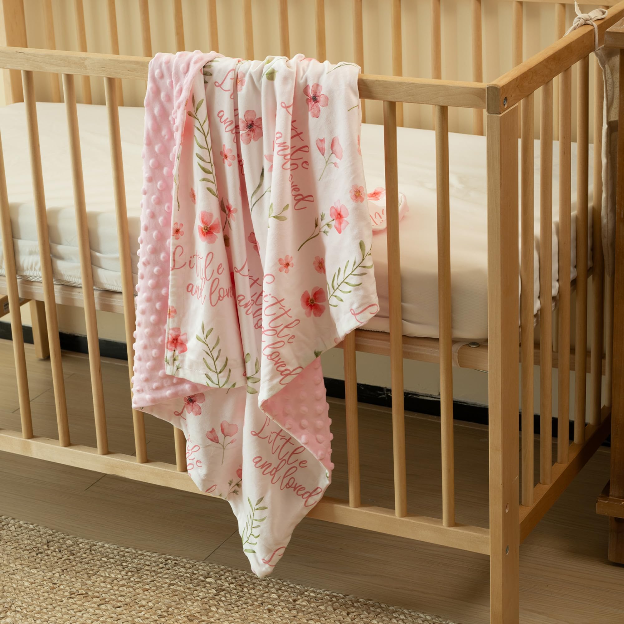 CIVARUA KIDS Floral Baby Blankets for Girls - Super Soft Nursery Minky Blanket, Newborn Baby Blanket with Double Layer Dotted Backing, Pink Lightweight Bed Throw Blanket, 30 x 40 Inch - Image 3