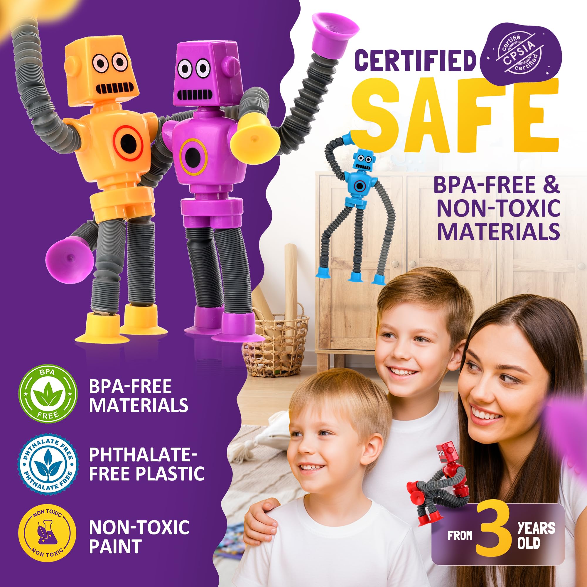 nutty toys Sensory Robot Toys 4pk - Top Pop Tubes Fidget 2026 for ADHD & Autism Ages 3 4 5 6 7 8 9 10 11 12, Best Kids Travel Idea, Unique Christmas Toddler & Tween Gift Idea & Boy Stocking Stuffers - Image 2