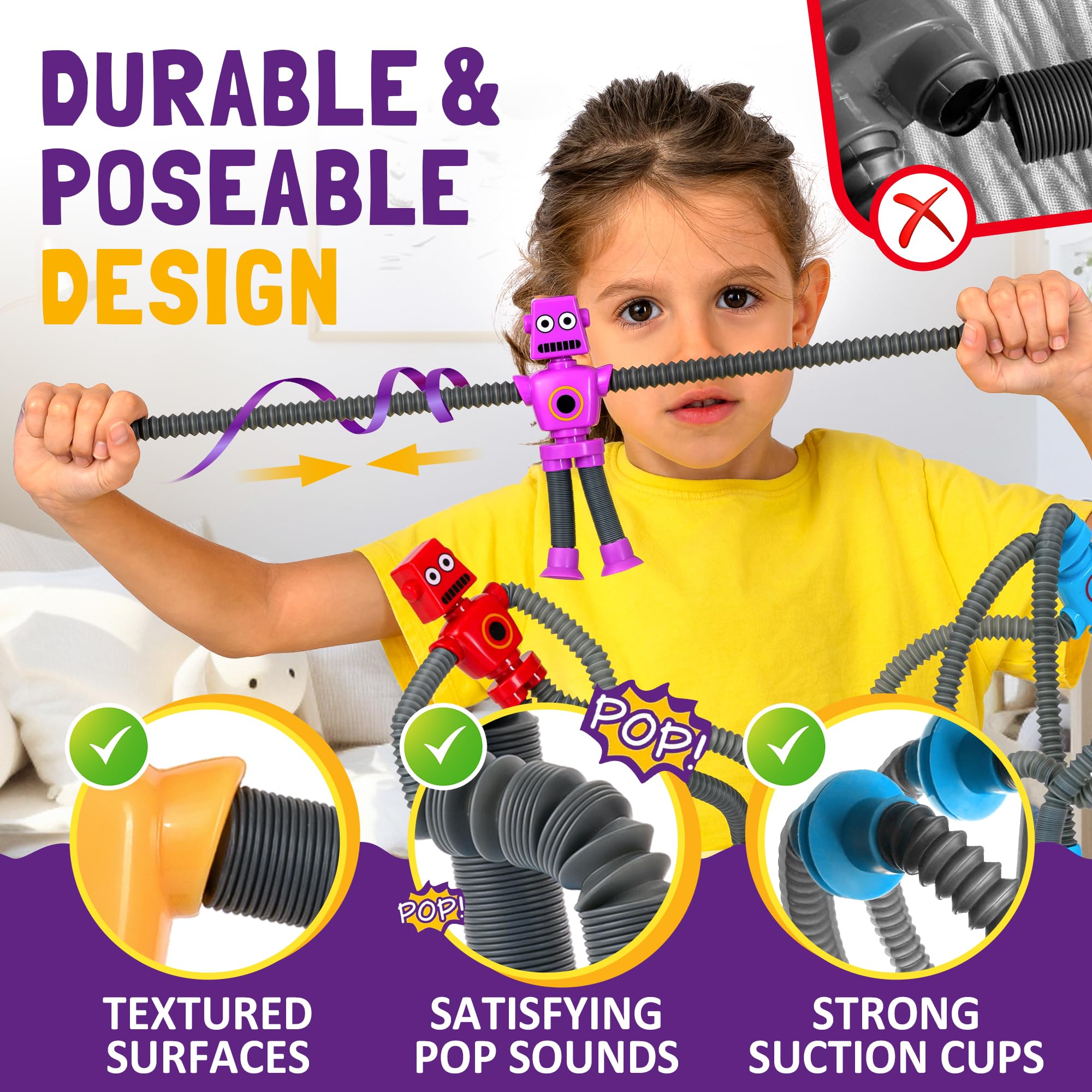 nutty toys Sensory Robot Toys 4pk - Top Pop Tubes Fidget 2026 for ADHD & Autism Ages 3 4 5 6 7 8 9 10 11 12, Best Kids Travel Idea, Unique Christmas Toddler & Tween Gift Idea & Boy Stocking Stuffers - Image 5