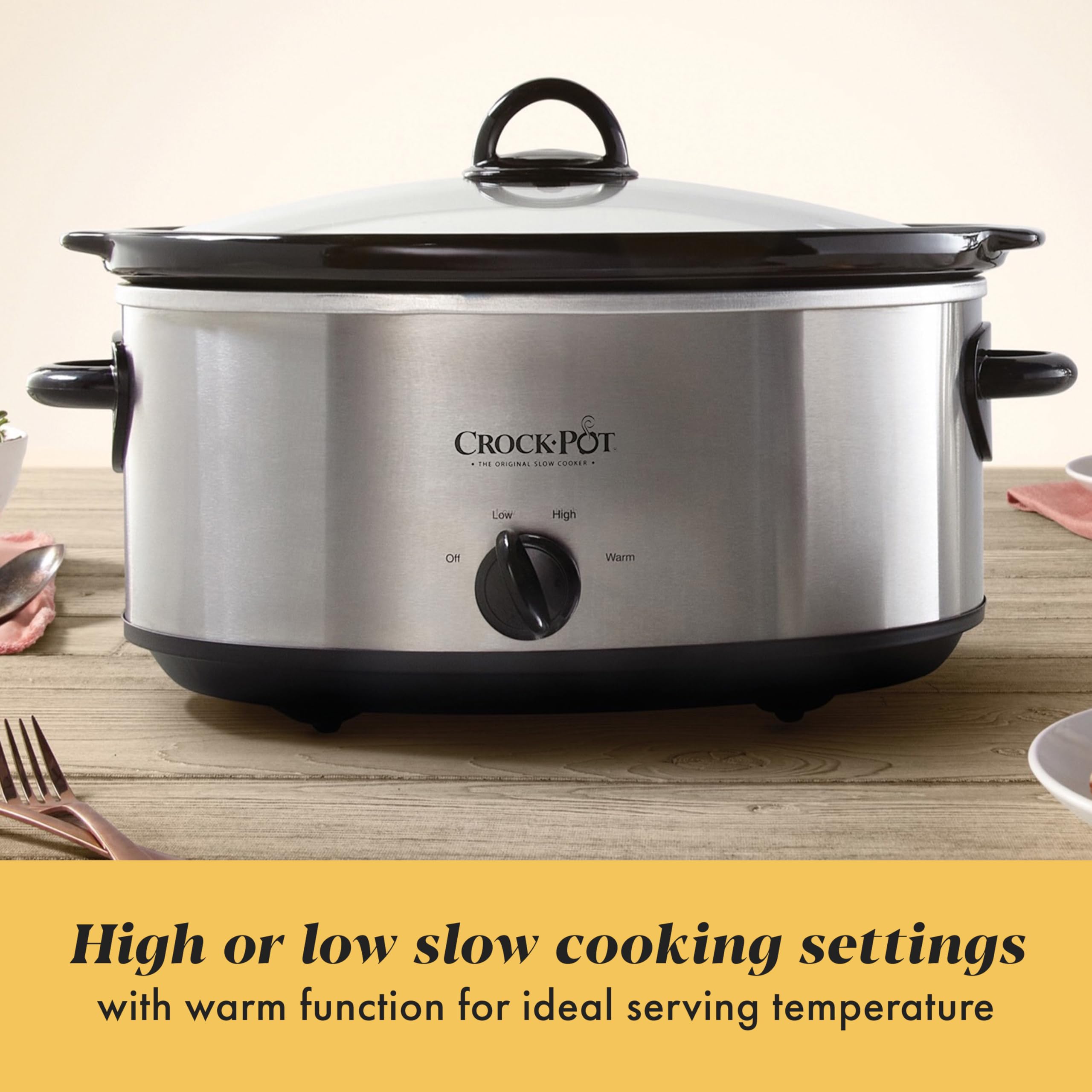 Crock-Pot 7-Quart Manual Slow Cooker, Family Size Serves 8+ People & Fits 6-lb Roast, Removable Stoneware with Warming Setting, Dishwasher Safe for Easy Cleanup, Stainless Steel - Image 3