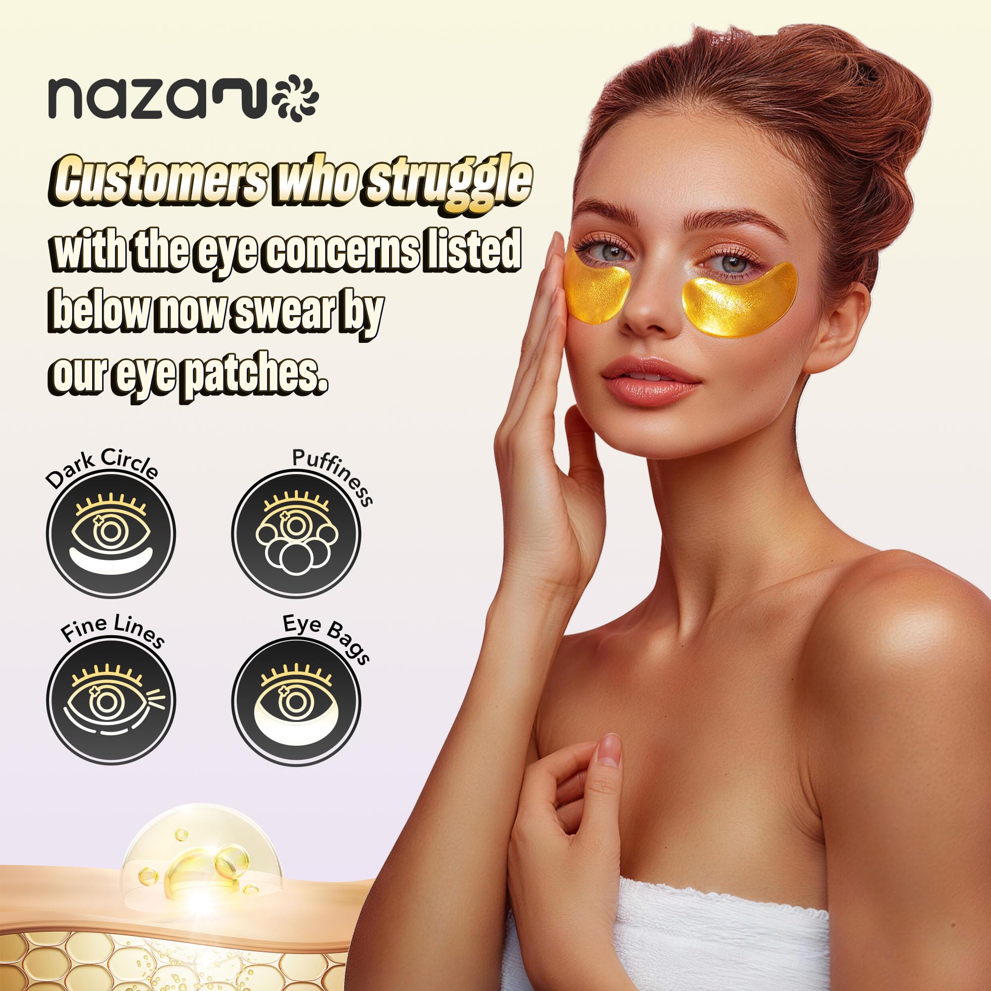 NAZANO 24K Gold Under Eye Patches - 60 Pack Eye Masks - Image 2