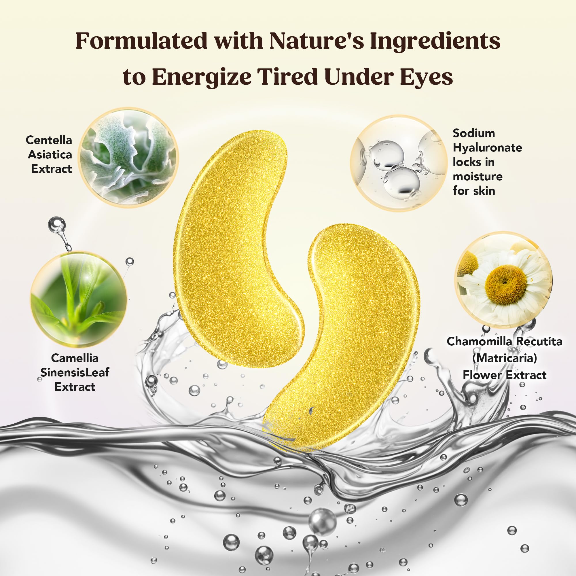DERMORA Golden Glow Under Eye Patches - 100 Pairs Individually Packed, Hydrating Soft Gel Eye Masks for Puffiness, Wrinkles, Dark Circles & Fine Lines, Glowing Skin, Travel Friendly - Image 5