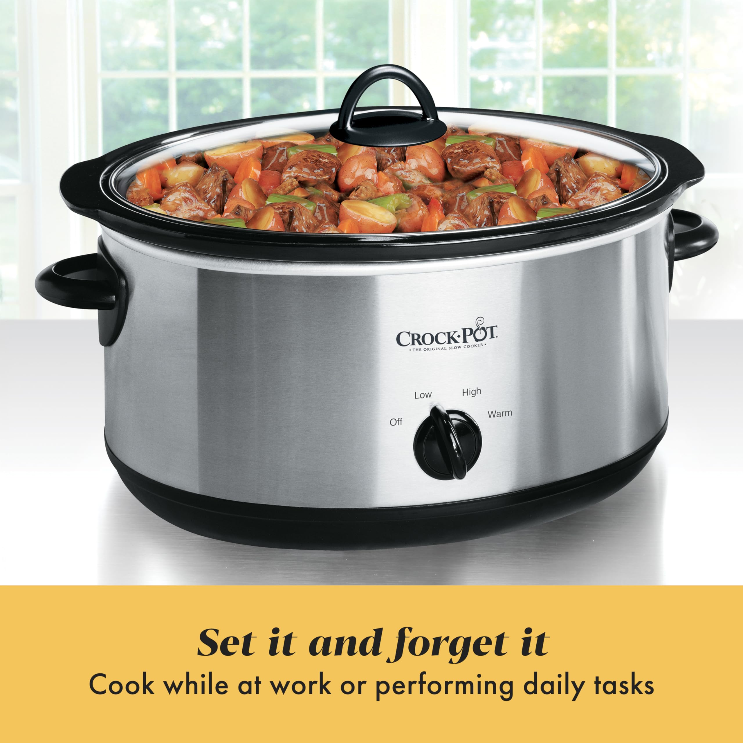 Crock-Pot 7-Quart Manual Slow Cooker, Family Size Serves 8+ People & Fits 6-lb Roast, Removable Stoneware with Warming Setting, Dishwasher Safe for Easy Cleanup, Stainless Steel - Image 5