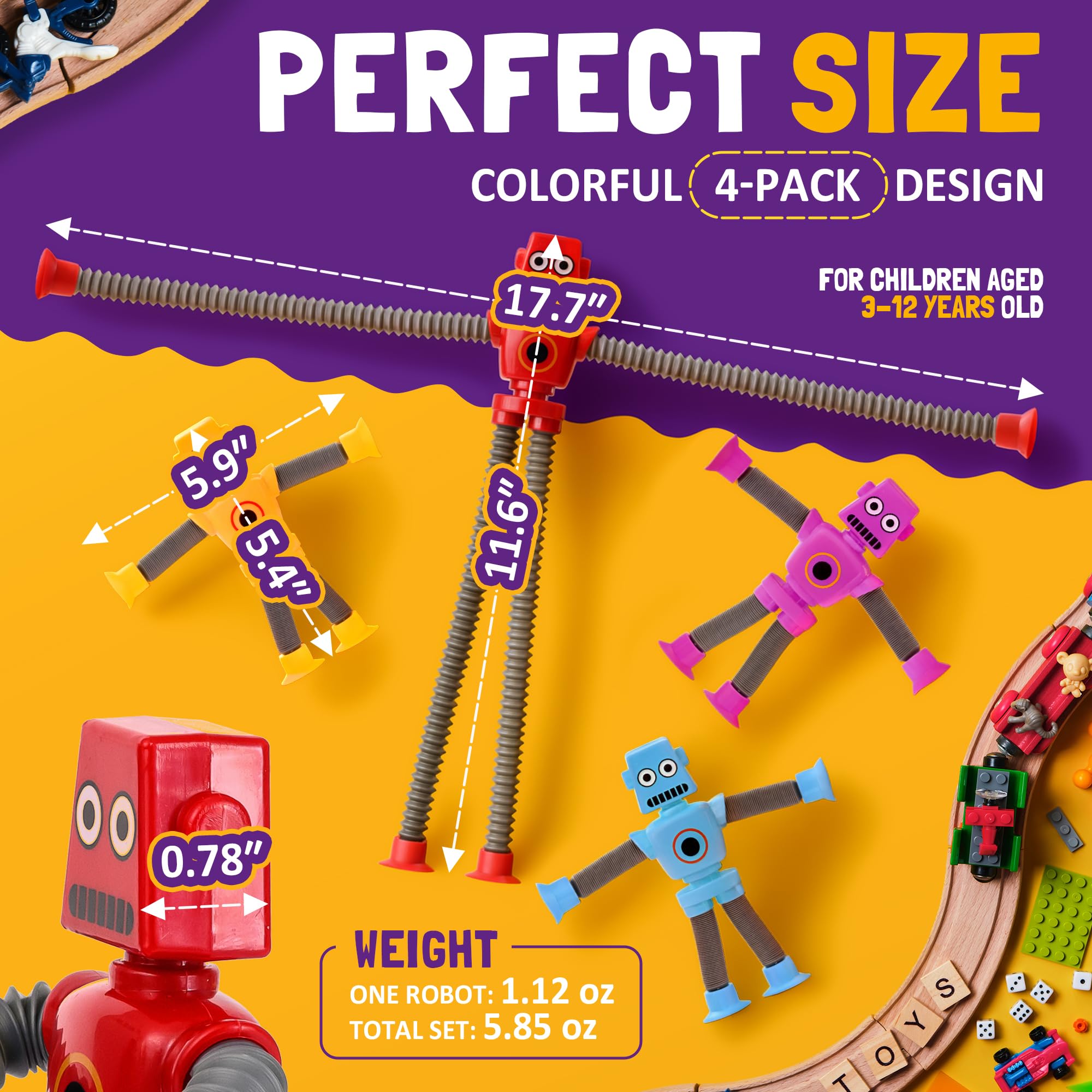 nutty toys Sensory Robot Toys 4pk - Top Pop Tubes Fidget 2026 for ADHD & Autism Ages 3 4 5 6 7 8 9 10 11 12, Best Kids Travel Idea, Unique Christmas Toddler & Tween Gift Idea & Boy Stocking Stuffers - Image 4