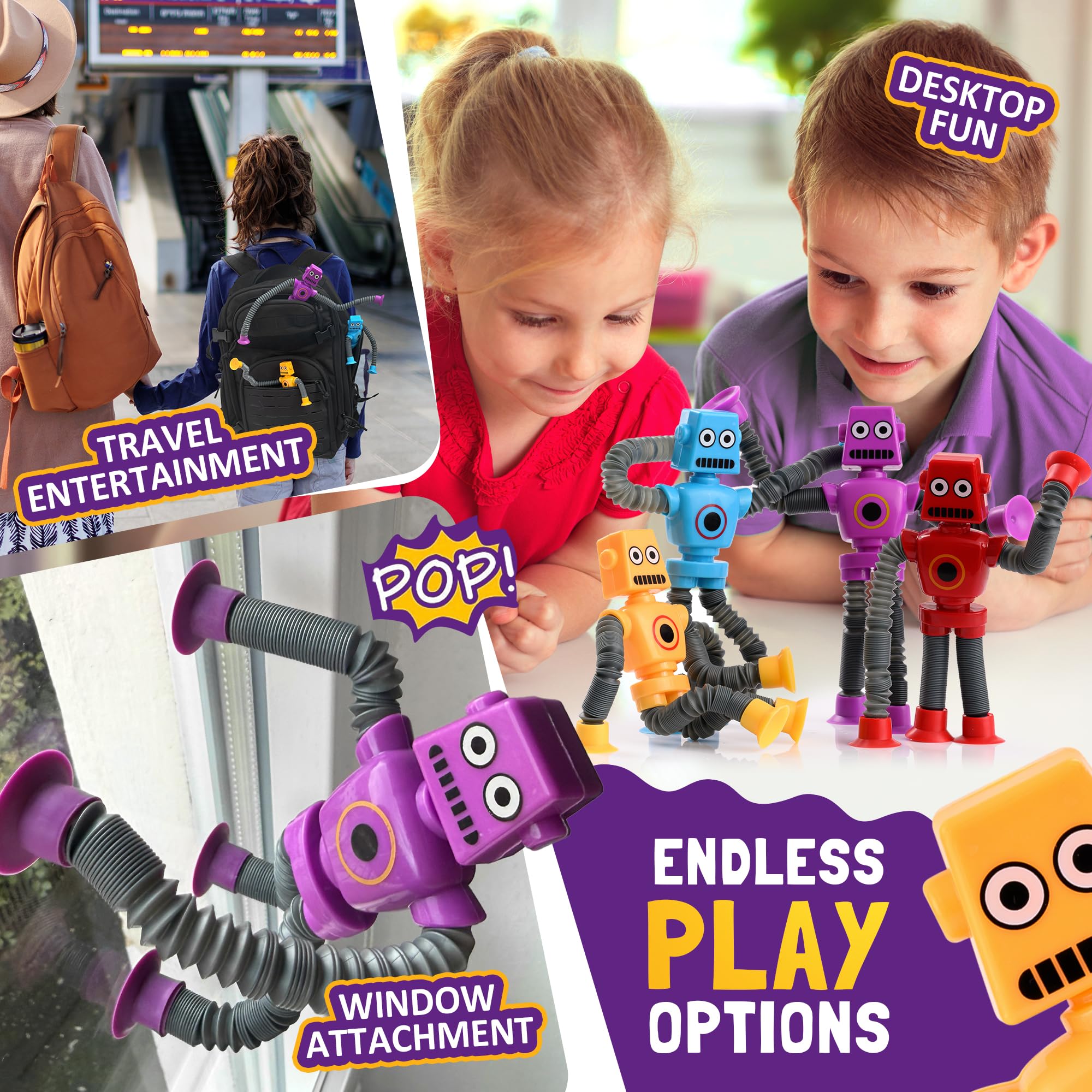 nutty toys Sensory Robot Toys 4pk - Top Pop Tubes Fidget 2026 for ADHD & Autism Ages 3 4 5 6 7 8 9 10 11 12, Best Kids Travel Idea, Unique Christmas Toddler & Tween Gift Idea & Boy Stocking Stuffers - Image 6