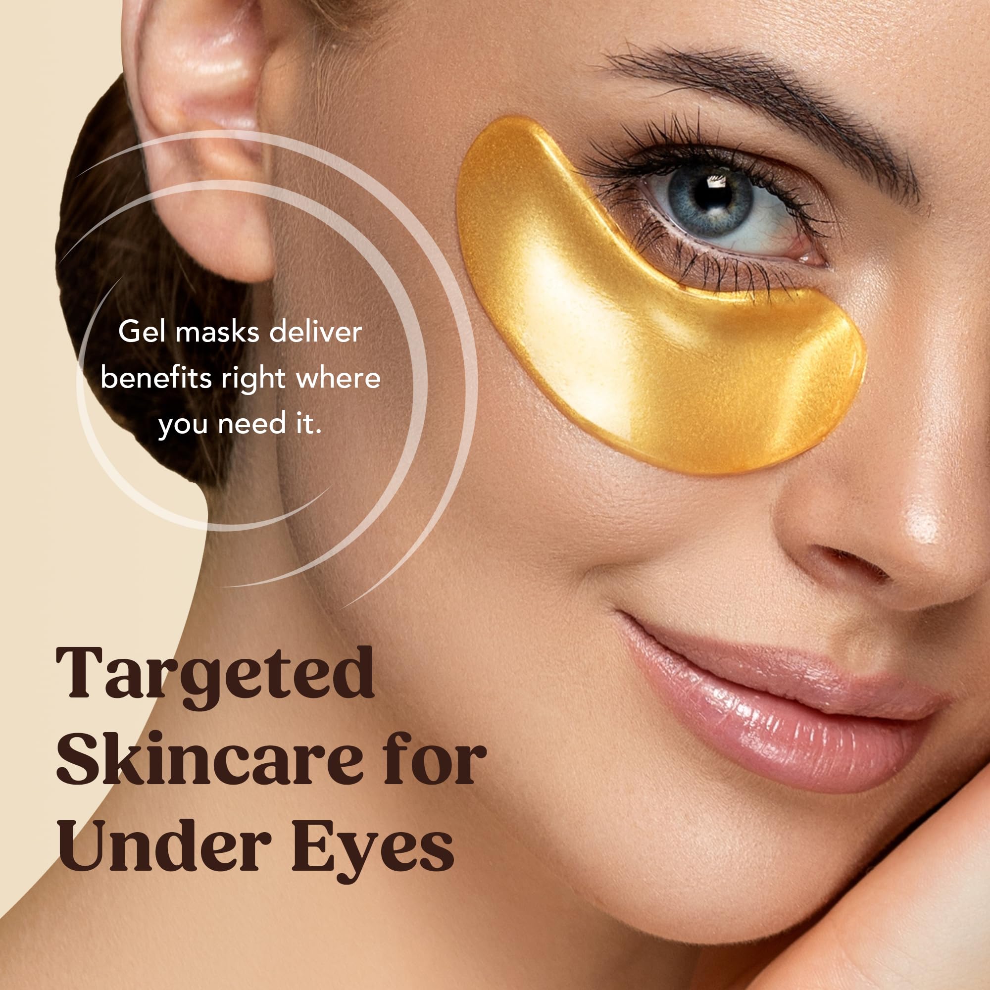 DERMORA Golden Glow Under Eye Patches - 100 Pairs Individually Packed, Hydrating Soft Gel Eye Masks for Puffiness, Wrinkles, Dark Circles & Fine Lines, Glowing Skin, Travel Friendly - Image 6