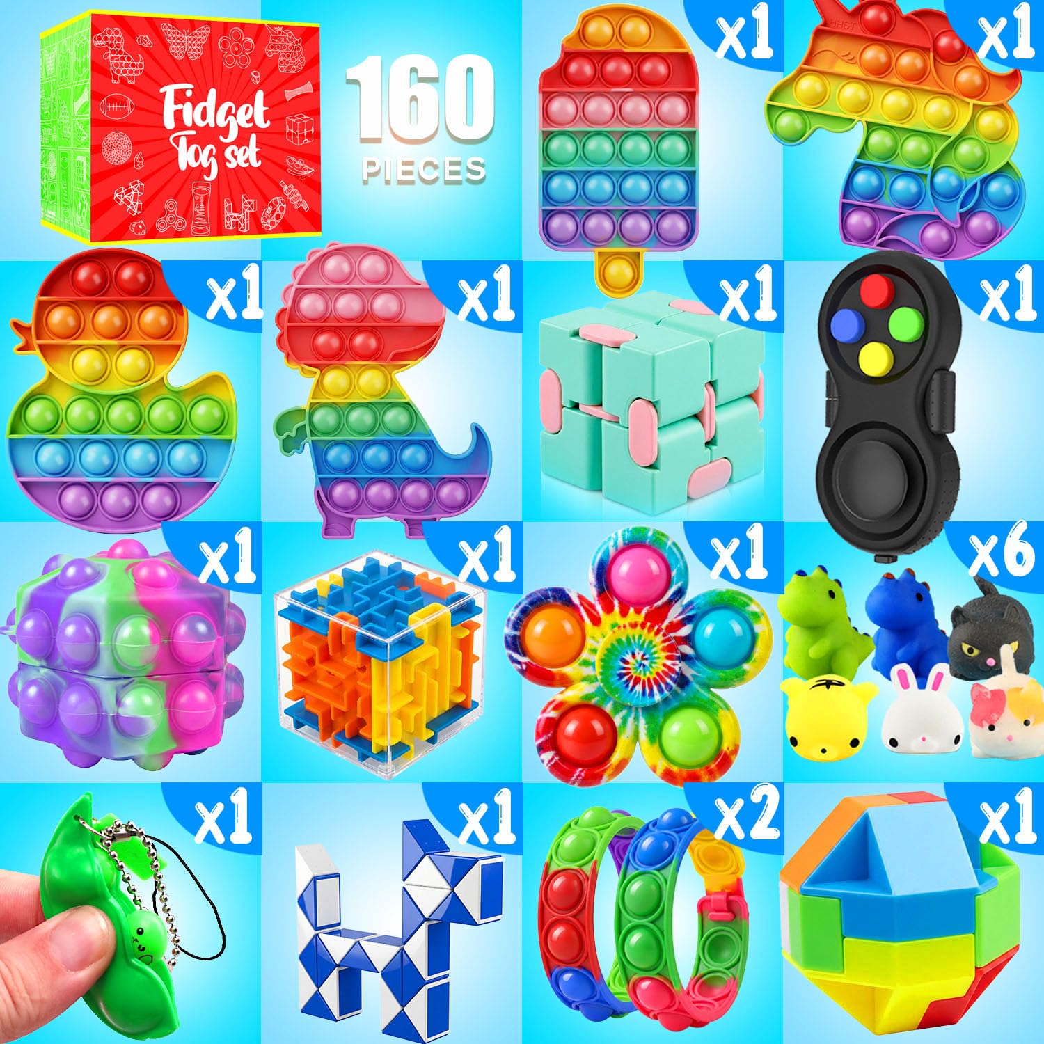 Fidget Toys, 160 Pack Party Favors for Kids 8-12 4-8, Sensory Toys Bulk Autism Autistic, Treasure Box Toys for Classroom, Stocking Stuffers, Goodie Bag Stuffers, Christmas Birthday Gifts Prizes - Image 2