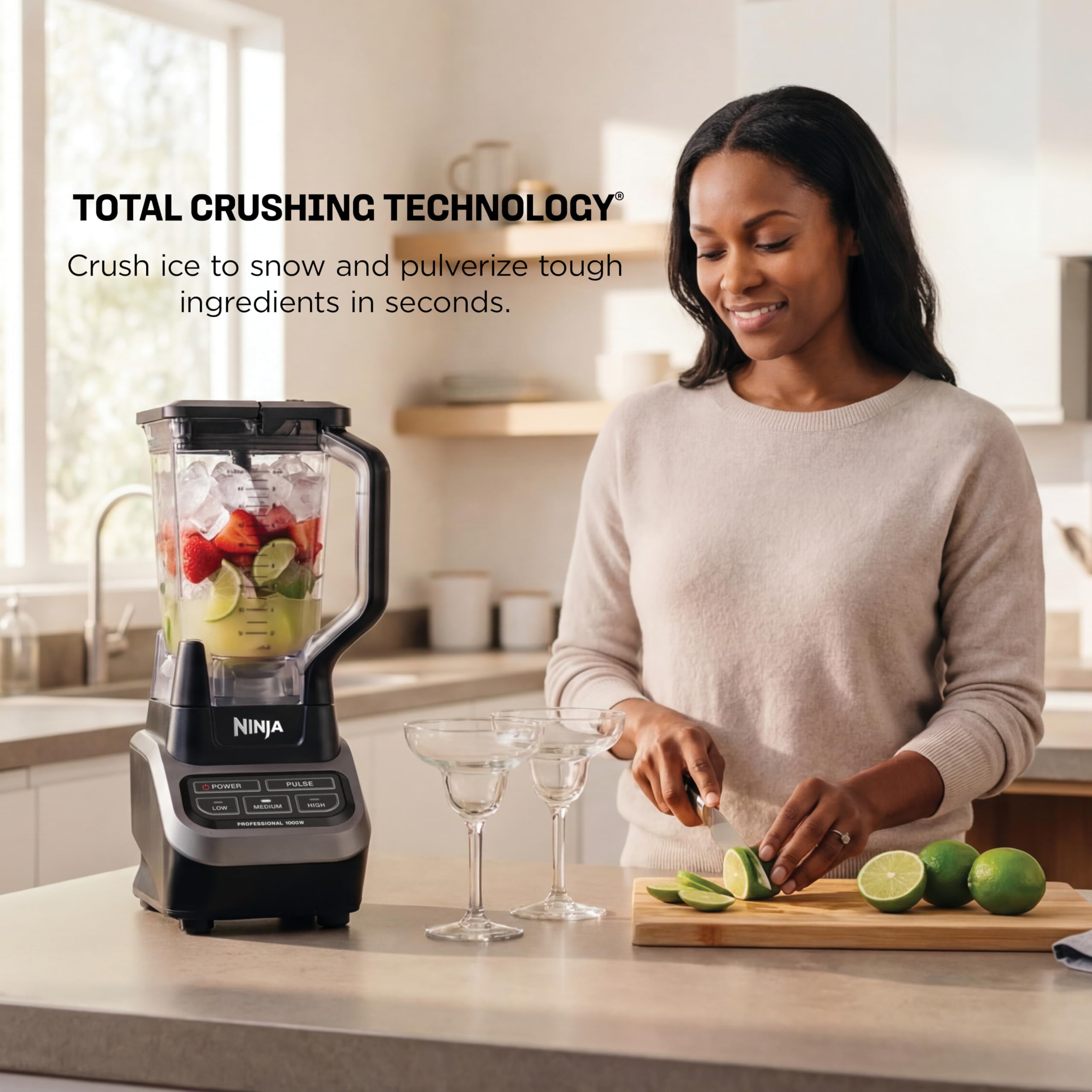 Ninja Professional Blender | Smoothie Blending, Drink Mixer, Grinder, Ice Crusher, Frozen Fruit Blending | 1000W Power, Total Crushing Technology, XL 72-oz. Pitcher | Black & Grey | BL610 - Image 3