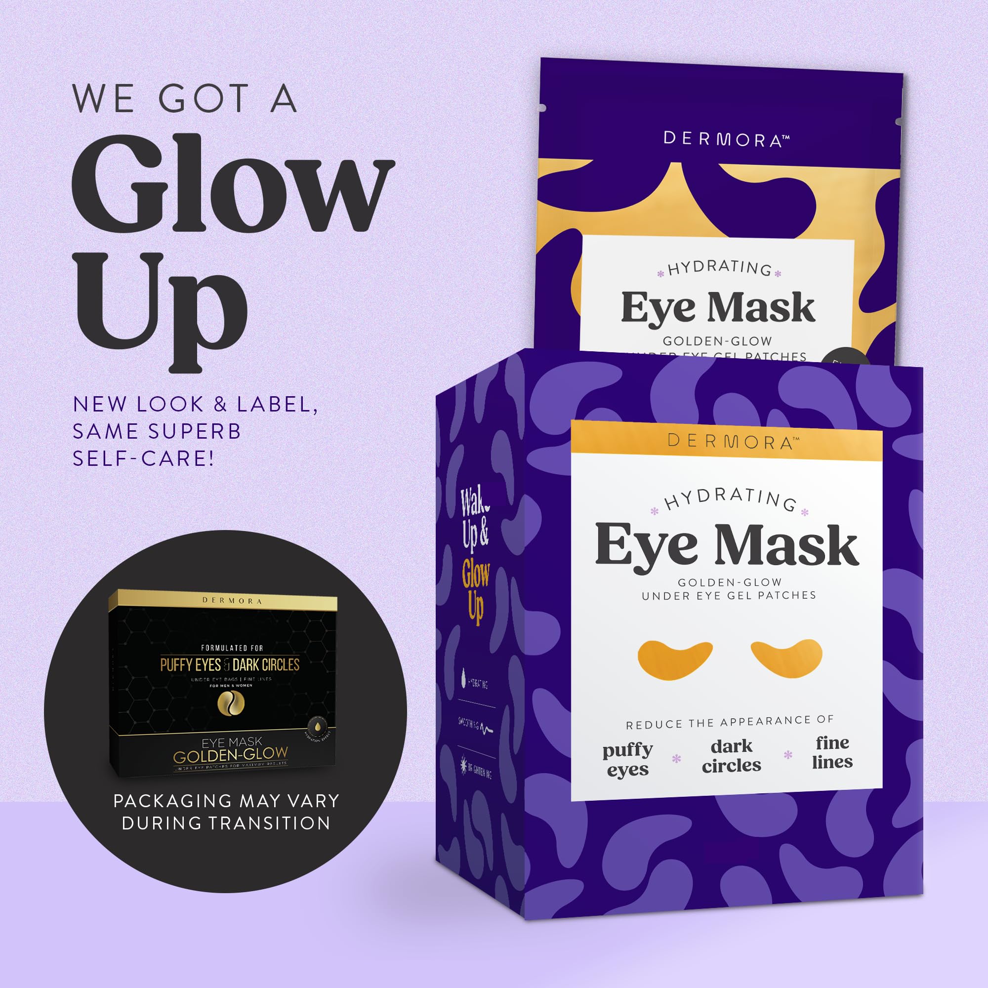 DERMORA Golden Glow Under Eye Patches - 100 Pairs Individually Packed, Hydrating Soft Gel Eye Masks for Puffiness, Wrinkles, Dark Circles & Fine Lines, Glowing Skin, Travel Friendly - Image 2