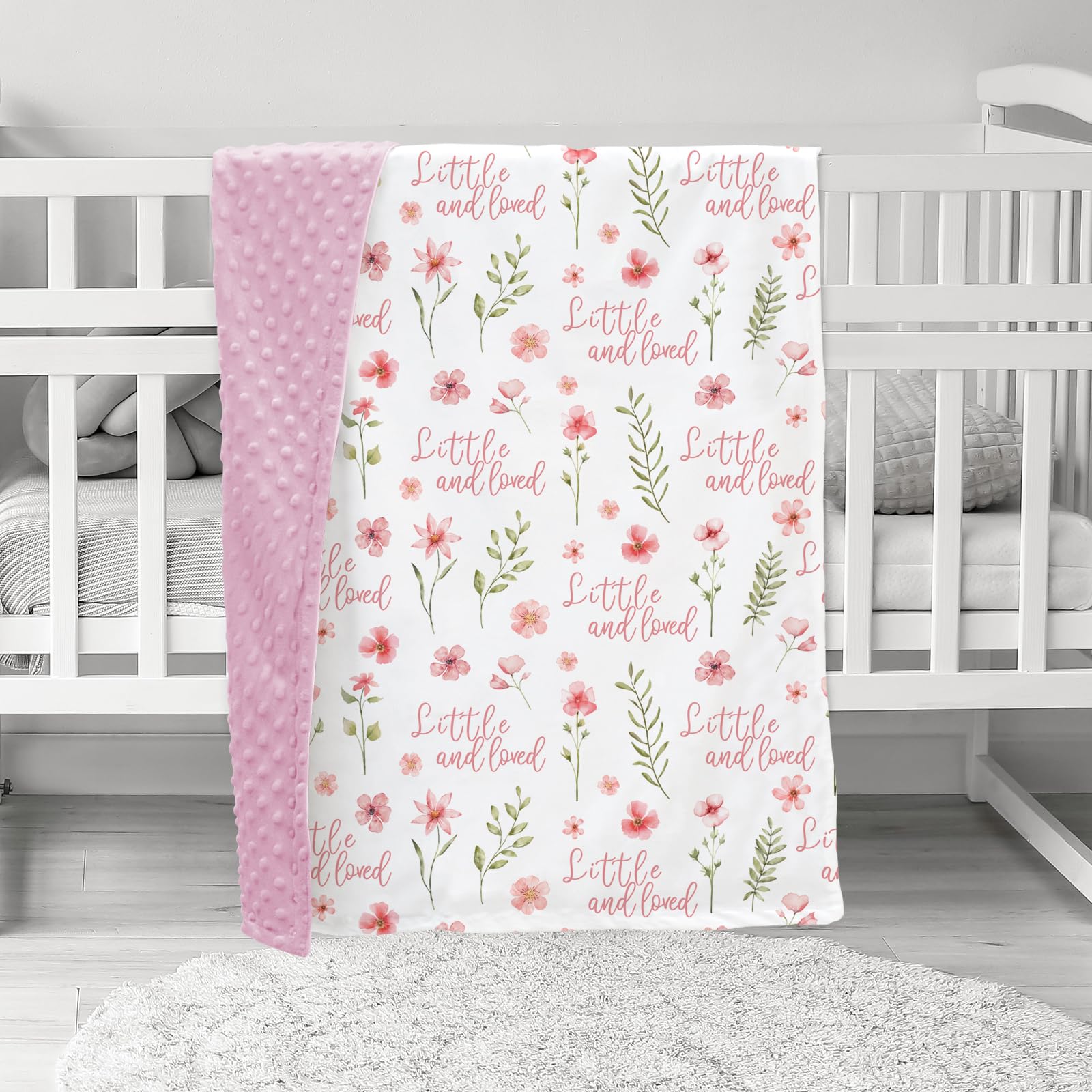 CIVARUA KIDS Floral Baby Blankets for Girls - Super Soft Nursery Minky Blanket, Newborn Baby Blanket with Double Layer Dotted Backing, Pink Lightweight Bed Throw Blanket, 30 x 40 Inch - Image 9