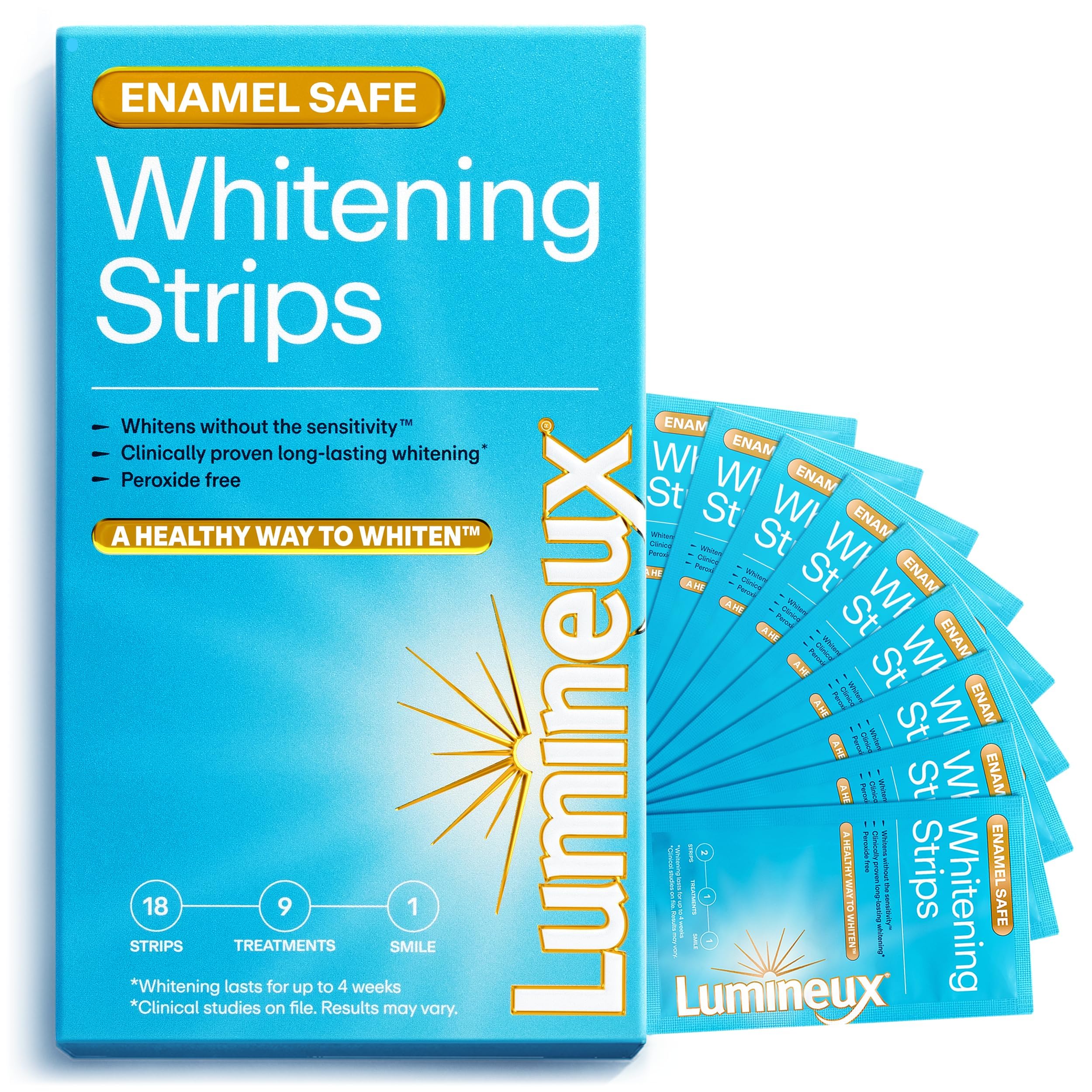 Lumineux Teeth Whitening Strips Kit – 9 Treatments (1 Month) – Peroxide Free – Enamel Safe for Whiter Teeth – Whitening Without The Sensitivity – Dentist Formulated – Sensitivity Free