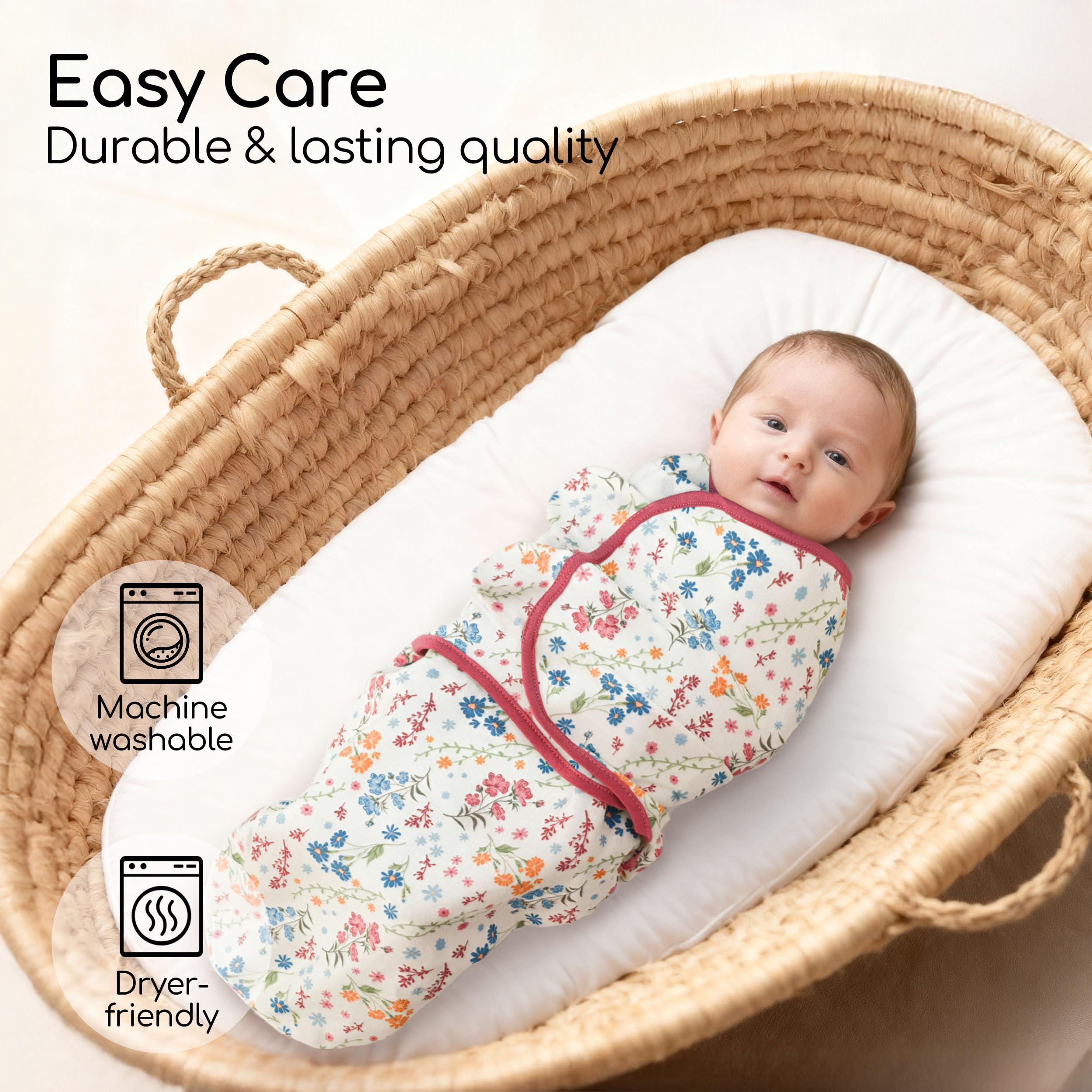 CIVARUA KIDS Cotton Baby Swaddles for Newborn, Soft & Snug Newborn Swaddle 0-3 Months Sleep Sack Helps Calm Startle Reflex, 2-Pack Wrap Nursery Swaddling Blankets Country Floral - Image 3